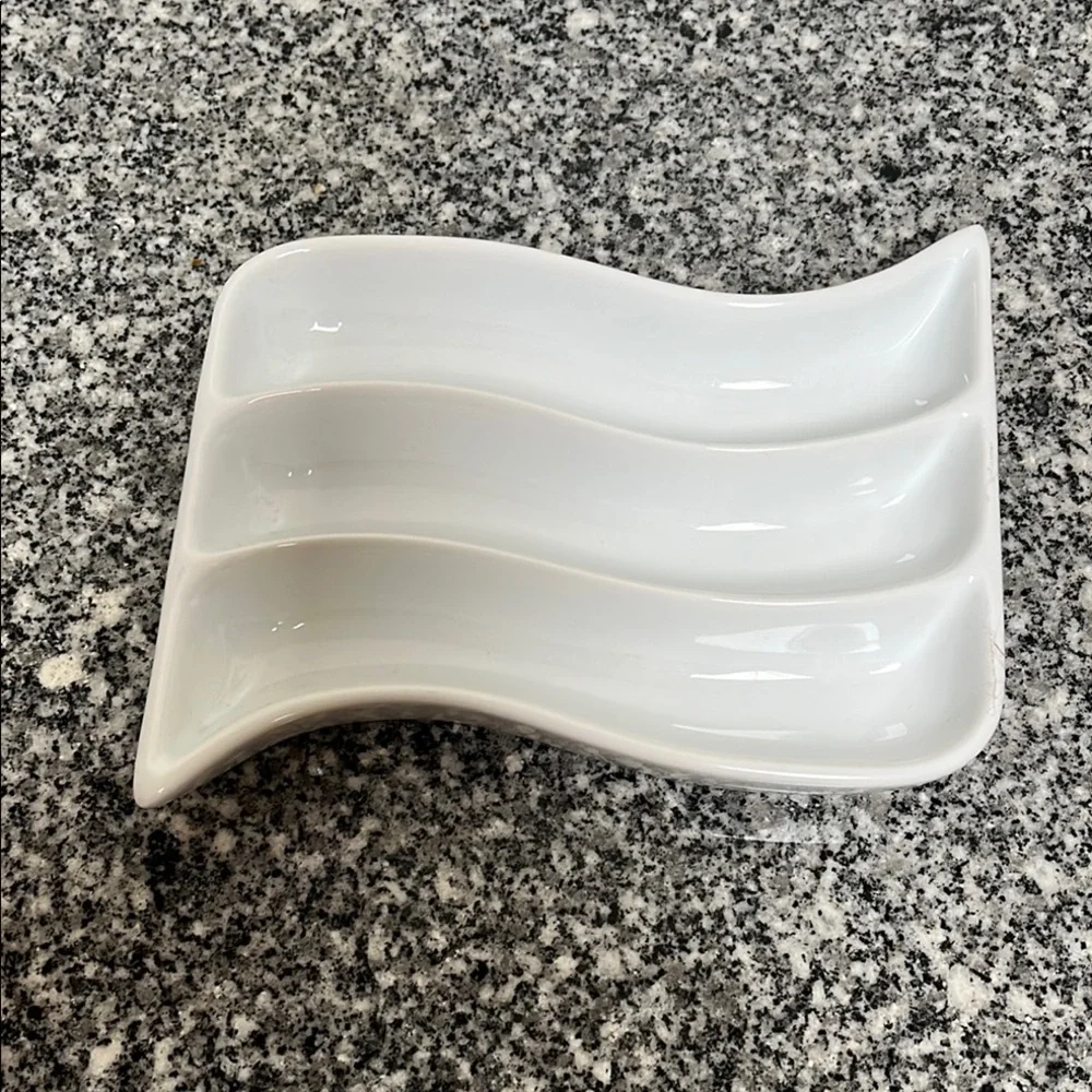 Crate & Barrel White Porcelain Curved Olive Tray